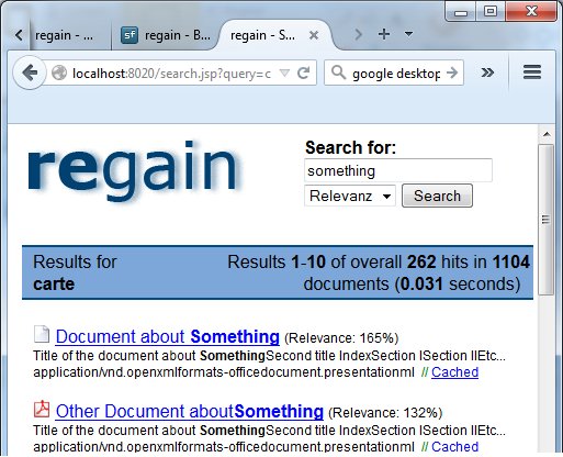 Regain: example of search results